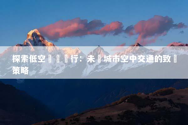 探索低空經濟試行：未來城市空中交通的致勝策略